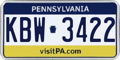 PA license plate KBW3422