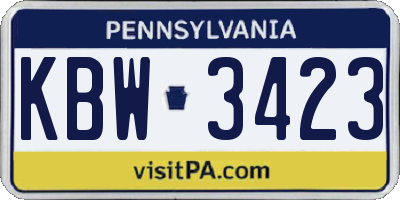 PA license plate KBW3423