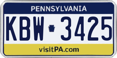 PA license plate KBW3425