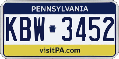 PA license plate KBW3452