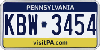 PA license plate KBW3454