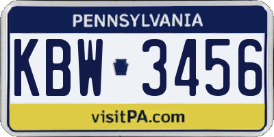 PA license plate KBW3456