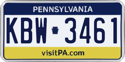 PA license plate KBW3461