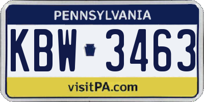 PA license plate KBW3463