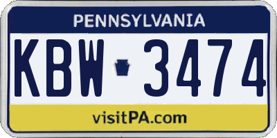 PA license plate KBW3474