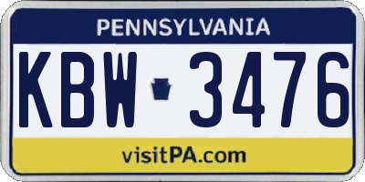 PA license plate KBW3476