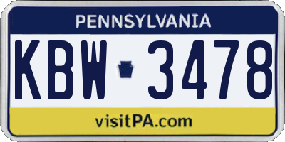 PA license plate KBW3478