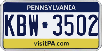 PA license plate KBW3502