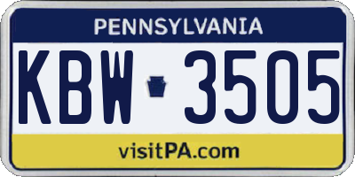 PA license plate KBW3505
