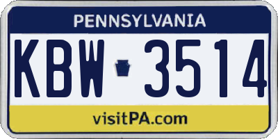 PA license plate KBW3514