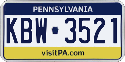 PA license plate KBW3521