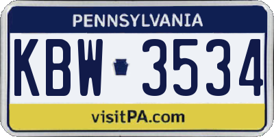 PA license plate KBW3534
