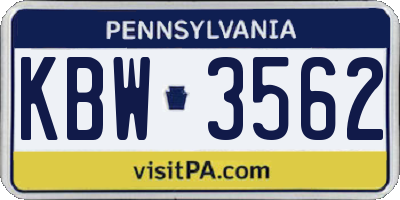PA license plate KBW3562
