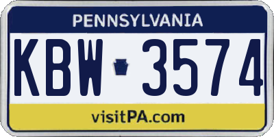 PA license plate KBW3574