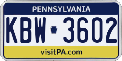 PA license plate KBW3602