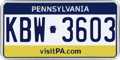 PA license plate KBW3603