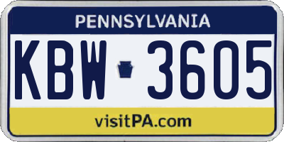 PA license plate KBW3605