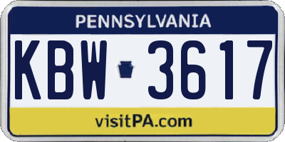 PA license plate KBW3617