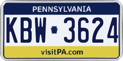 PA license plate KBW3624