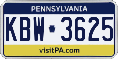 PA license plate KBW3625