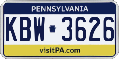 PA license plate KBW3626
