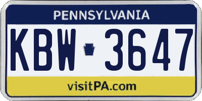 PA license plate KBW3647