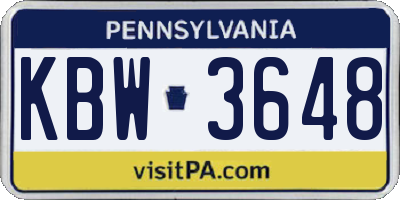 PA license plate KBW3648