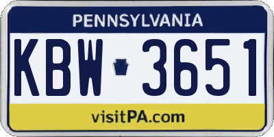 PA license plate KBW3651