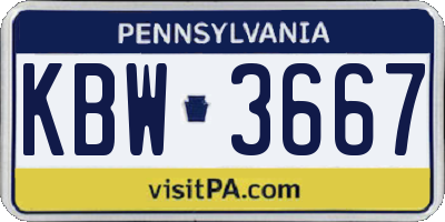 PA license plate KBW3667