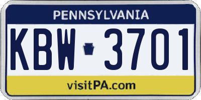 PA license plate KBW3701