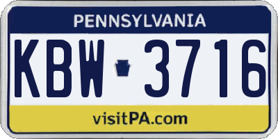 PA license plate KBW3716