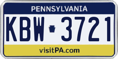 PA license plate KBW3721