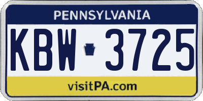 PA license plate KBW3725