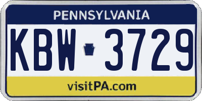 PA license plate KBW3729