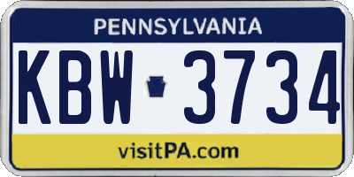 PA license plate KBW3734