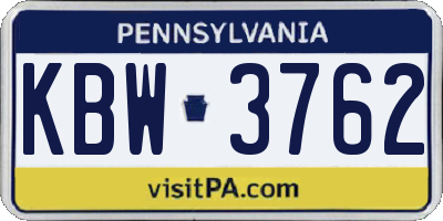 PA license plate KBW3762