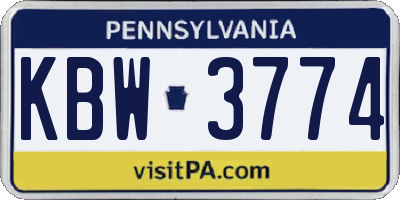 PA license plate KBW3774