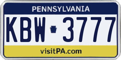 PA license plate KBW3777