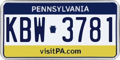 PA license plate KBW3781