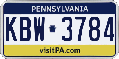 PA license plate KBW3784