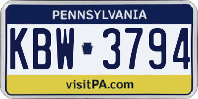 PA license plate KBW3794