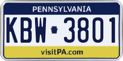PA license plate KBW3801