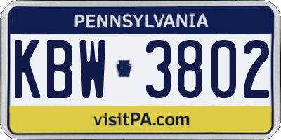 PA license plate KBW3802