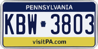 PA license plate KBW3803
