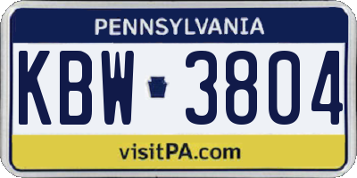 PA license plate KBW3804