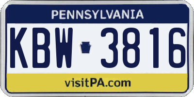 PA license plate KBW3816