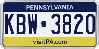 PA license plate KBW3820