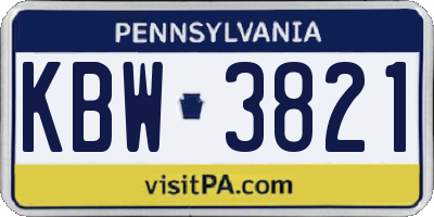 PA license plate KBW3821