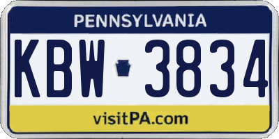 PA license plate KBW3834