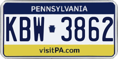 PA license plate KBW3862